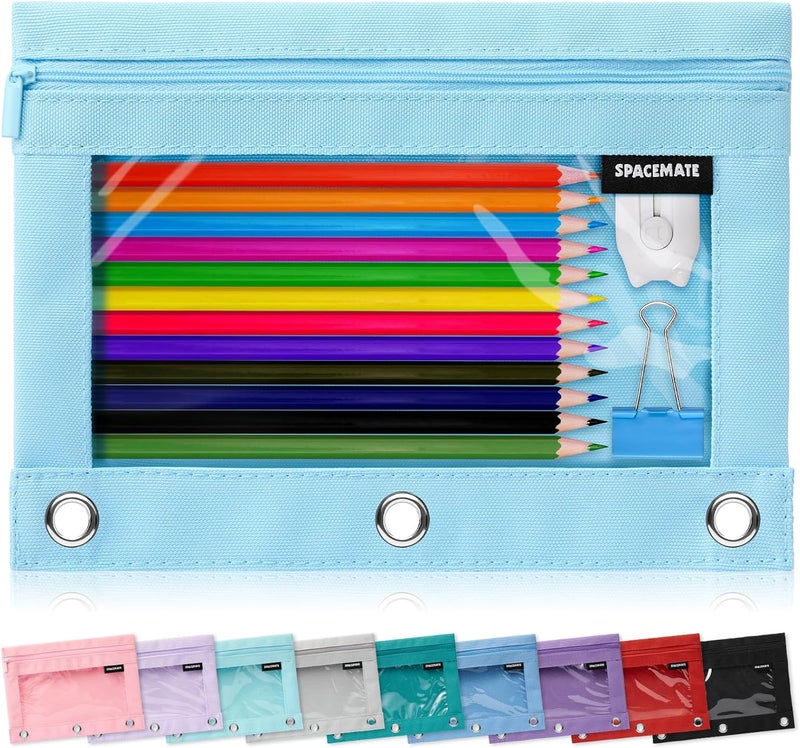 SPACEMATE Binder Pencil Pouch Case Box Bag for 3 Ring Binder School Supplies Girls Boys Kids, Clear Preppy Stuff Large Aesthetic Pen Organizer, Back to College Stationary, 1 Pack, Sky Blue - Image 1